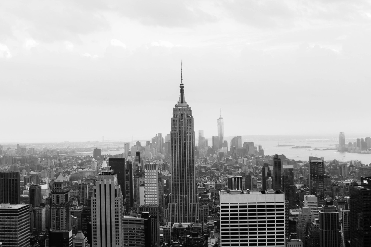 shadowy skyline from top of the rock, new york city